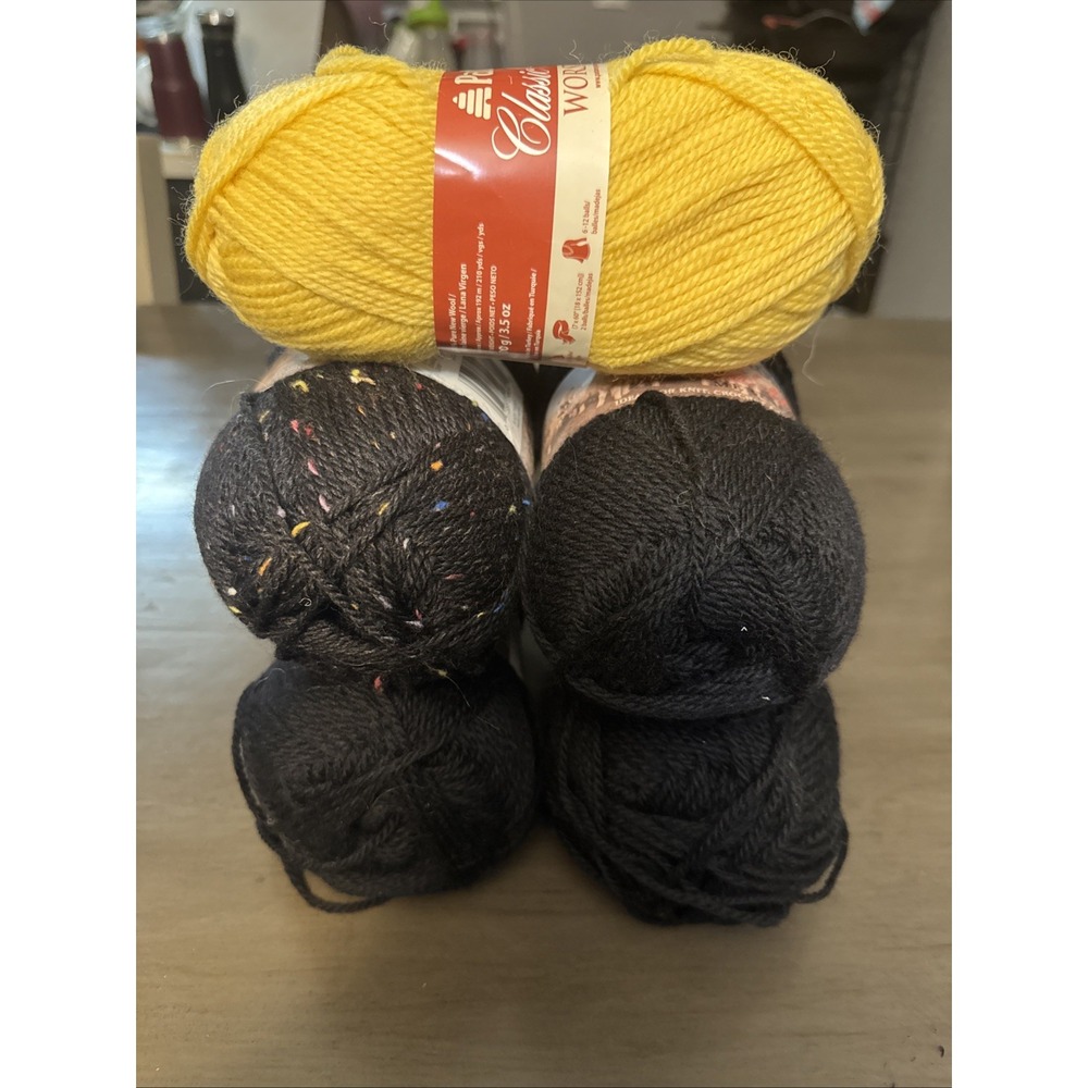 Patons Classic Wool Merino Yarn, Color Black , Tweed Sunset Gold 5 Skeins